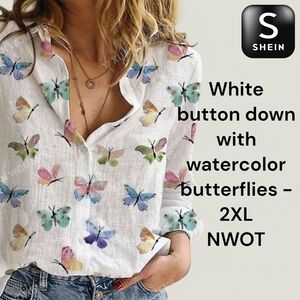 SHEIN White Butterfly Print Women's Top